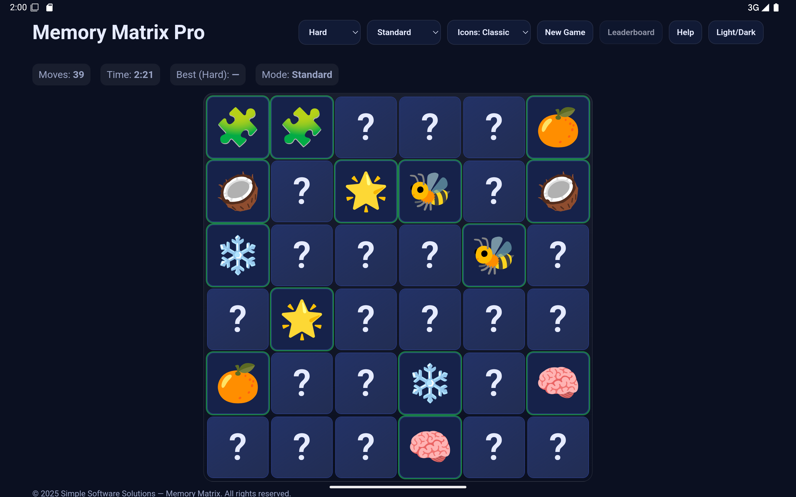 Hard difficulty, dark theme