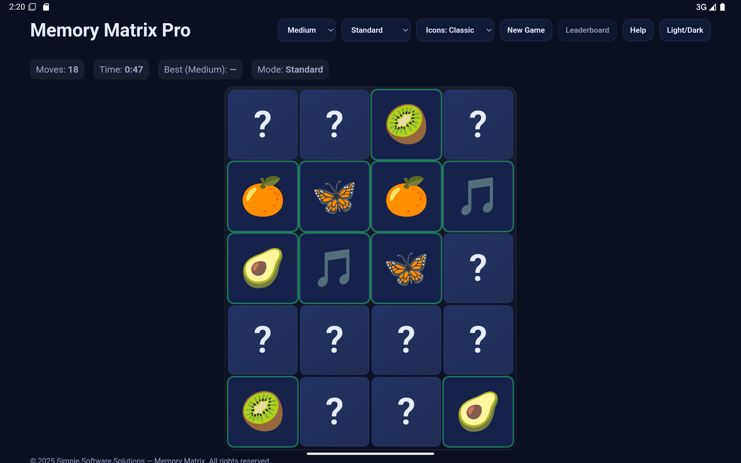 Medium difficulty, dark theme