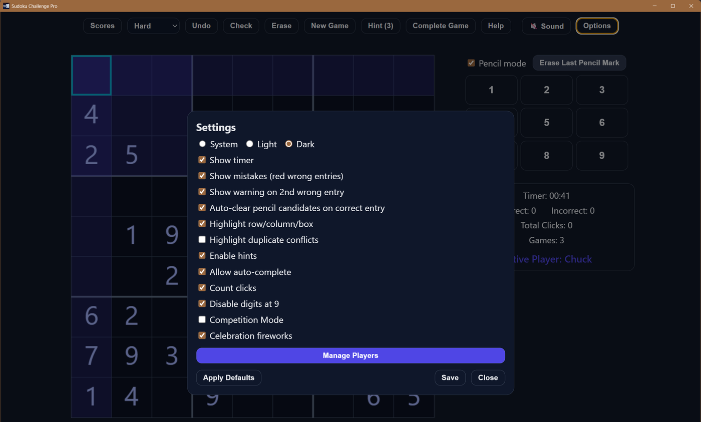 Options panel